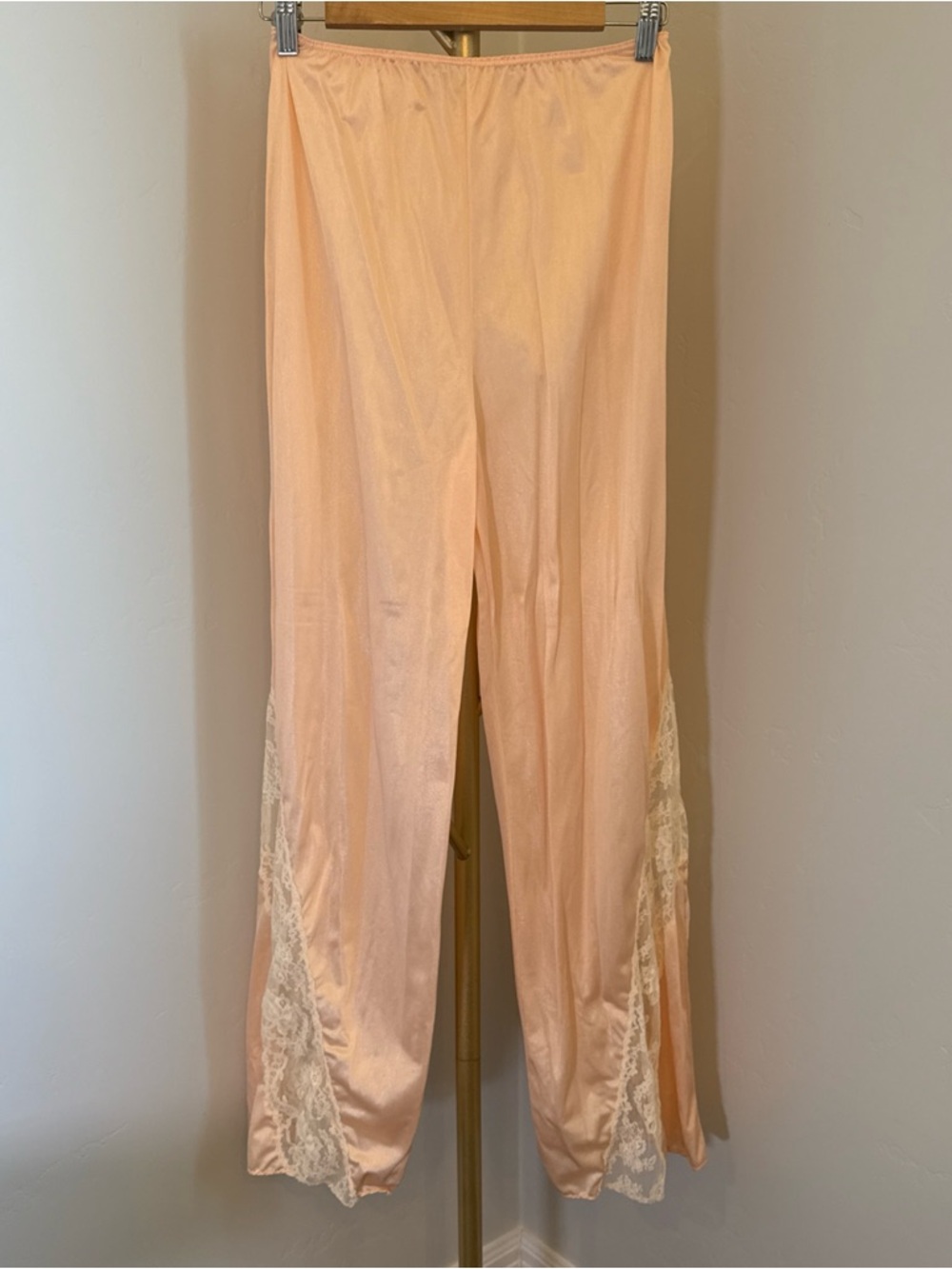 Vtg Glydons Satin Lounge Pants Women Pink Lace Trim Silky Pajama Sleepwear Read